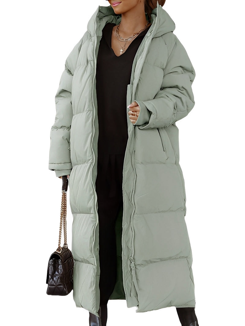 Women's Long Hooded Coat - Casual Style - Warm and Comfortable Outerwear - Perfect for Everyday Wear