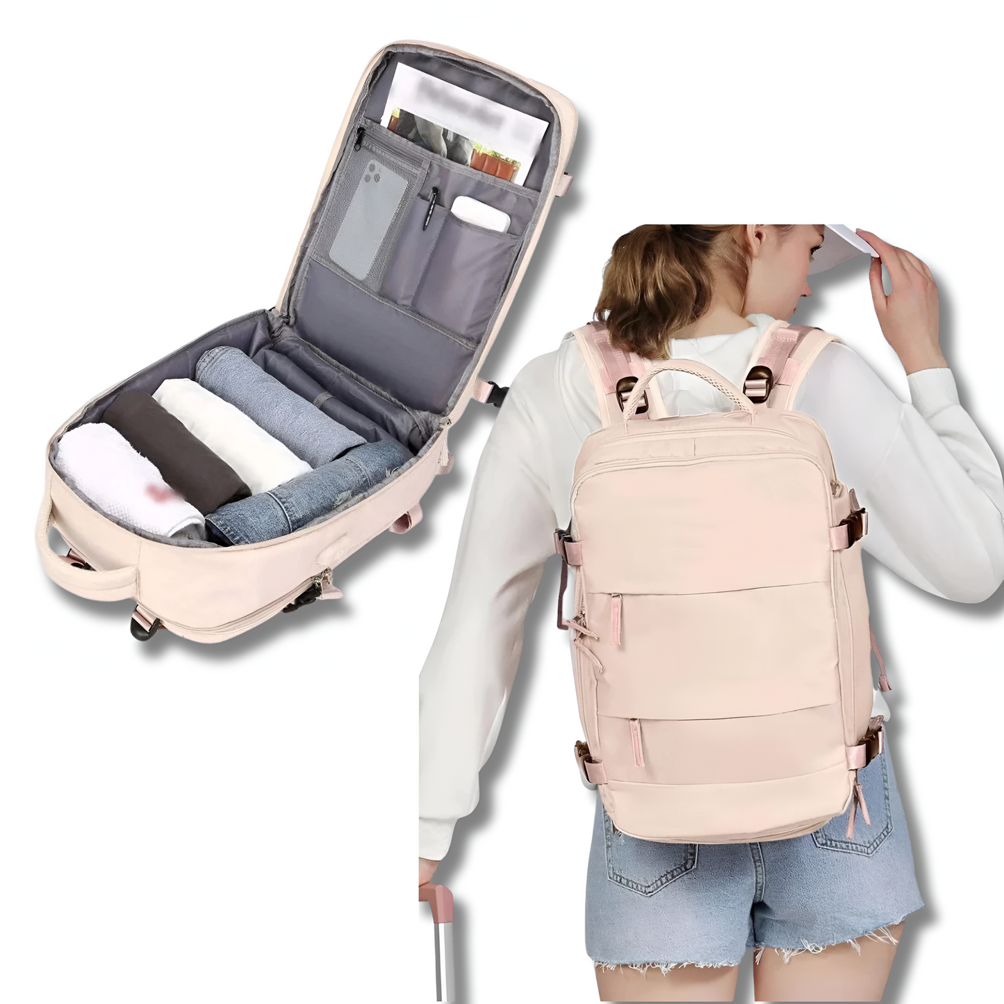 Travel backpack with plenty of storage space and USB charging port