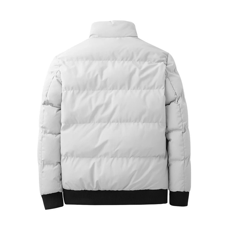 Men's puffer jacket with stand-up collar and zip side pockets