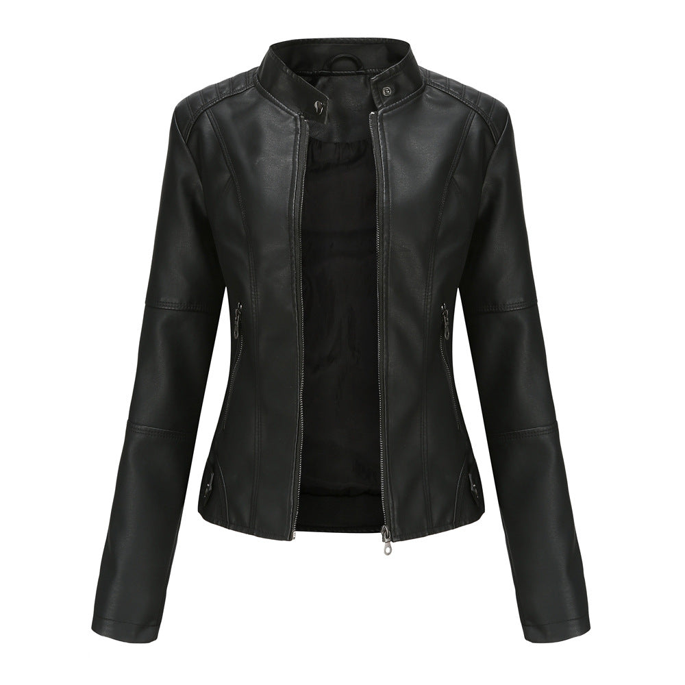 Women - Slim Leather Jacket - Lightweight Spring Style - Trendy Outerwear for Every Occasion