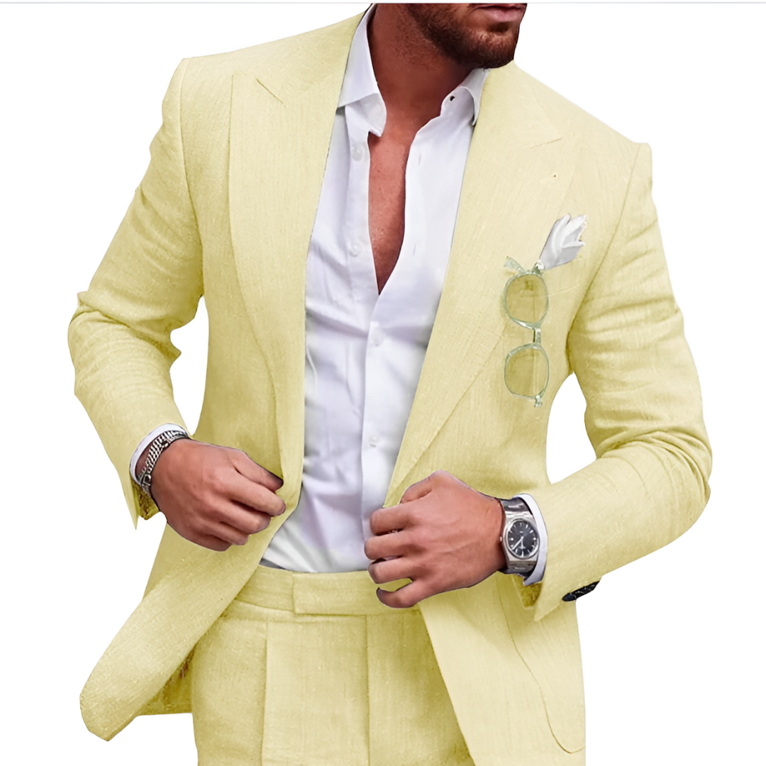 Trendy Linen 2-Piece Beach Wedding Suit for Men