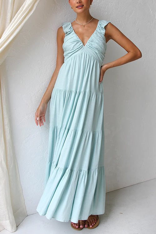 V-Neck Linen Maxi Dress