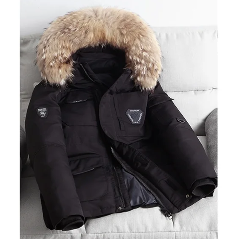 Winter Jacket With Detachable Fur Collar And Several Pockets