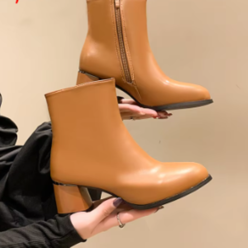 Women's Leather Ankle Boots with Side Zip