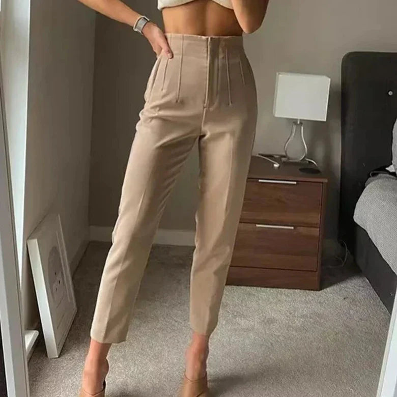 Women - High-Waisted Pencil Trousers - Tailored Fit - Stylish Office Wear