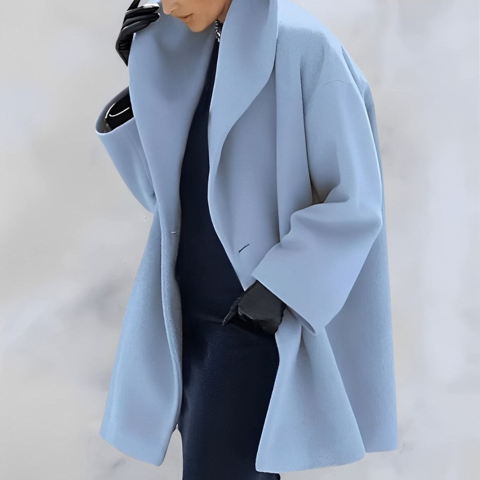 Women - Loose Wool Coat - Cozy Shawl Collar - Stylish Warm Outerwear for Fall & Winter