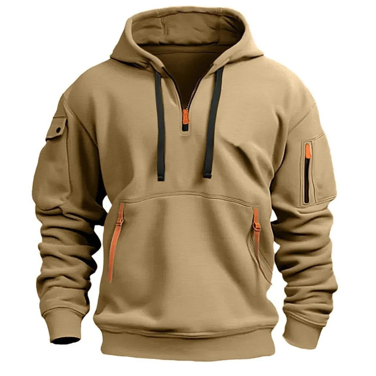 Men - Half Zip Hoodie - Soft Cotton Blend - Comfortable Casual Wear