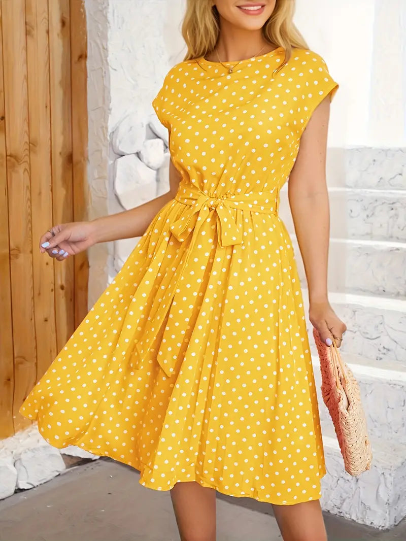 Casual Pleated Dress With Dots