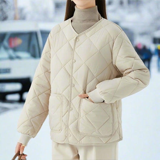 Women - Jacket - Light and Warm Diamond Pattern - Stylish Winter Outerwear for Cozy Comfort