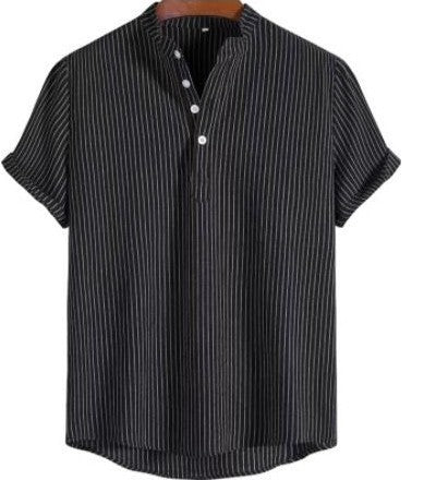 Striped shirt with half button placket for men in linen