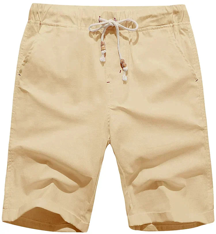 Linen beach shorts with drawstring for men