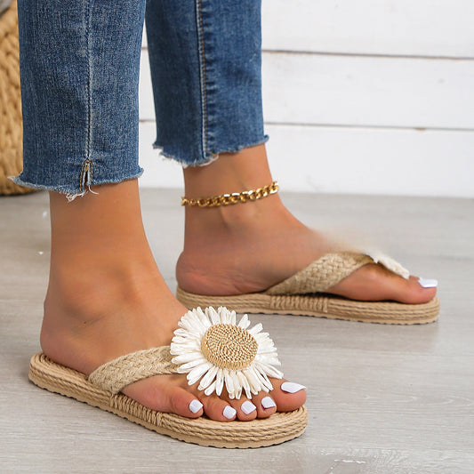 Summer New Fashion Women Linen Flower Flat Shoes