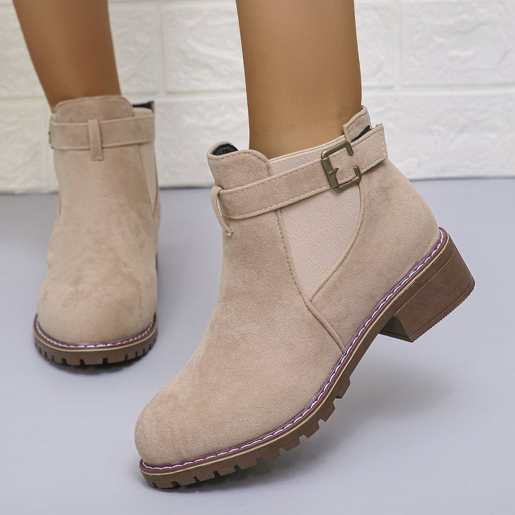 Women - Boots - Stylish Suede with Belt Accent - Trendy Footwear for Every Occasion