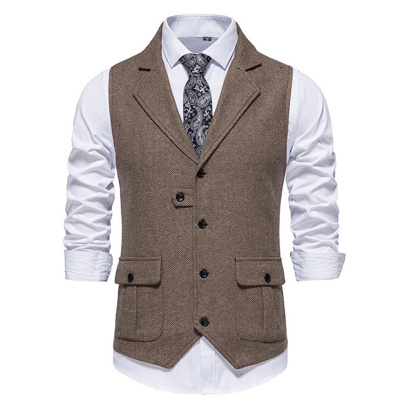 Sleeveless waistcoat with lapel pocket for men