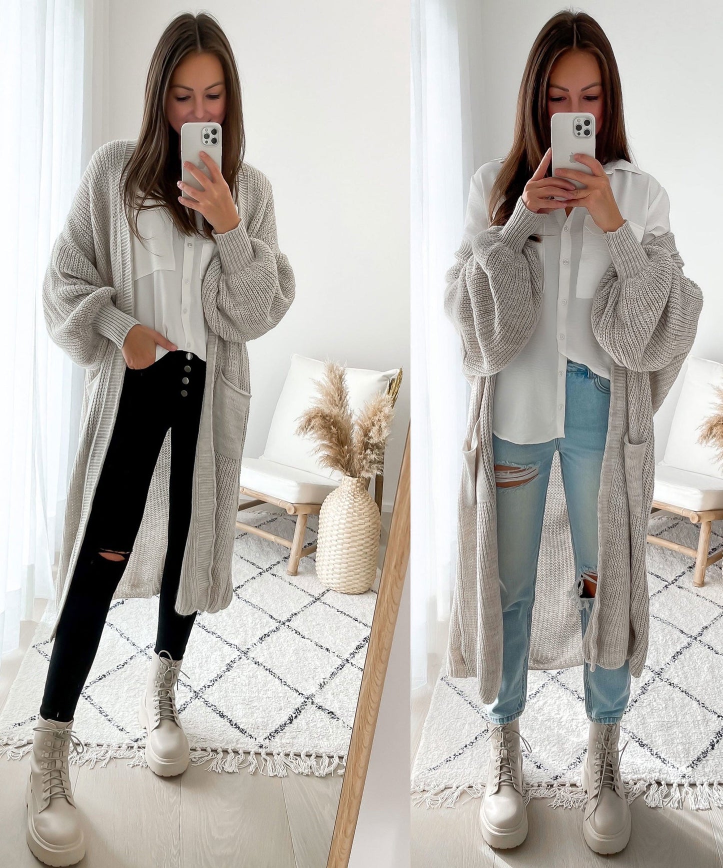 Women - Long Cardigan - Stylish Beige Knit - Cozy Layering Essential