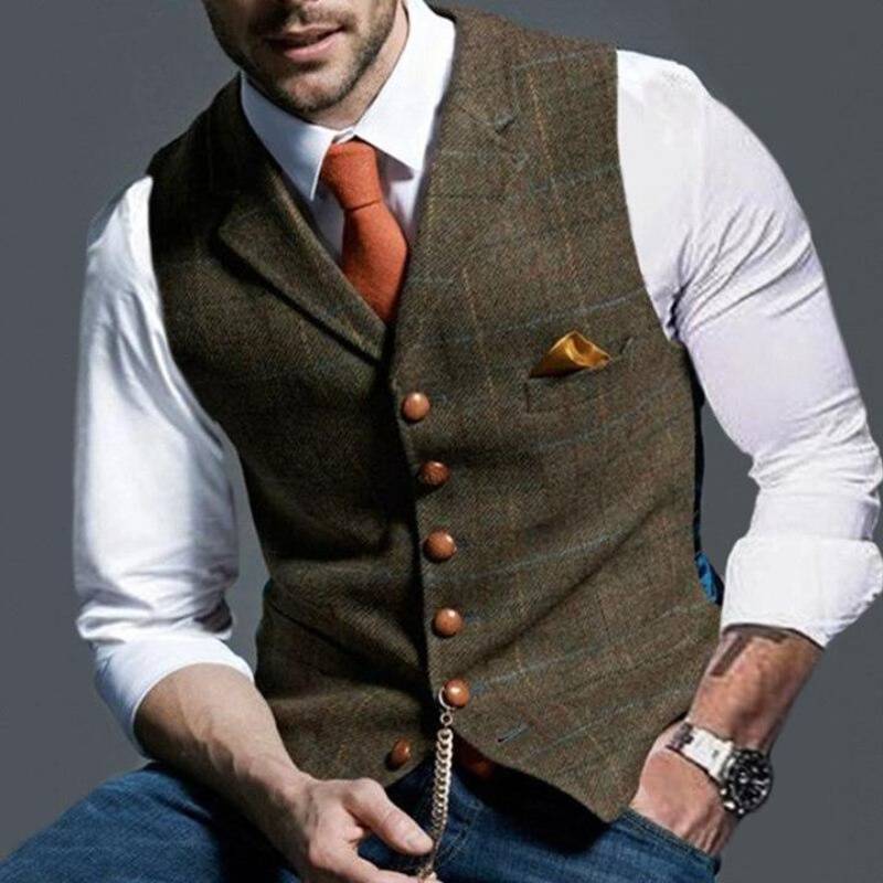 Men's Elegant Checked Waistcoat - Stylish and Sophisticated - Perfect for Formal Occasions