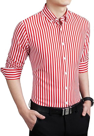 Striped shirt with button placket for men