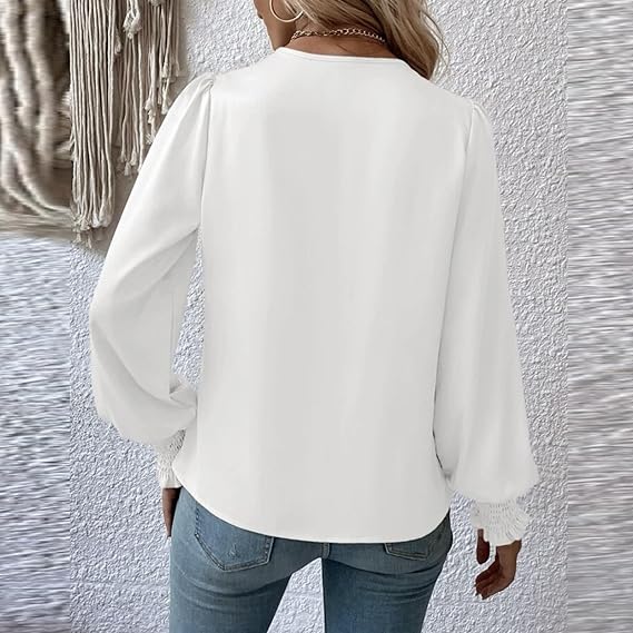 Elegant blouse top with V-neck and balloon sleeves