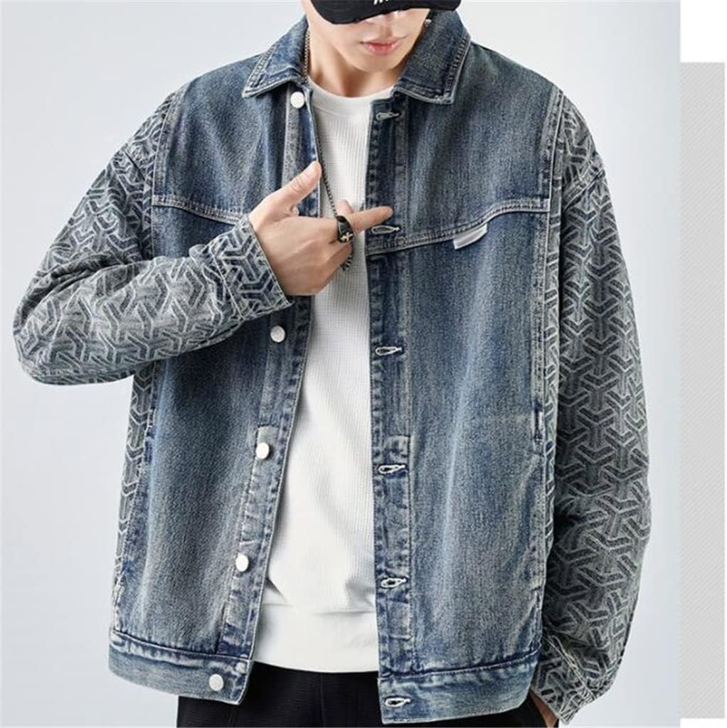 Denim jacket with patterned sleeves