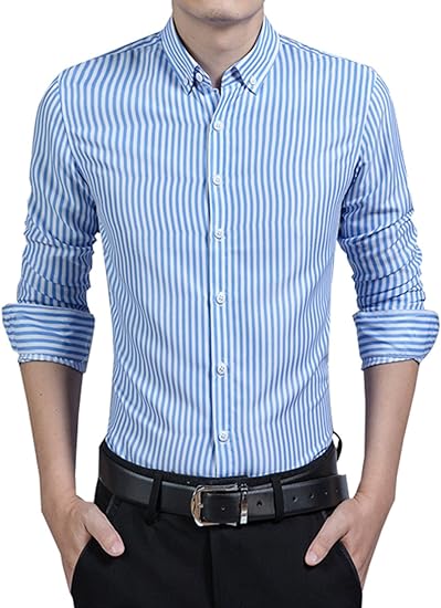 Striped shirt with button placket for men