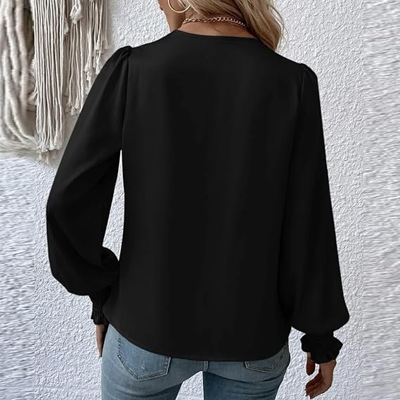 Elegant blouse top with V-neck and balloon sleeves