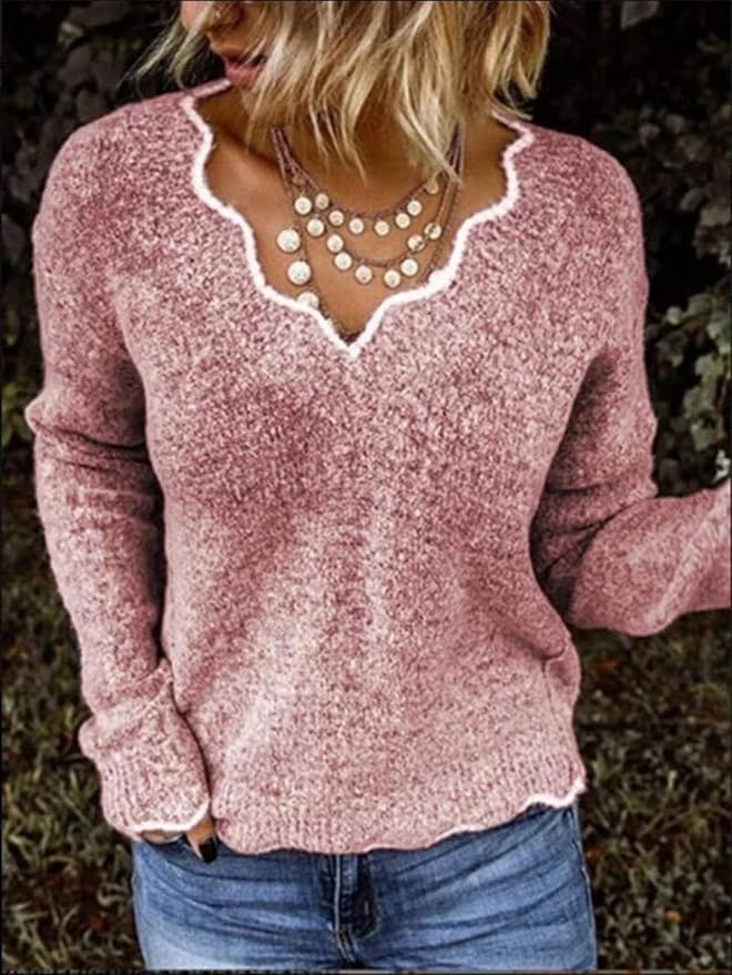 Women - Knitted Jumper - Long Sleeve, V-Neck - Comfortable & Stylish for Any Occasion