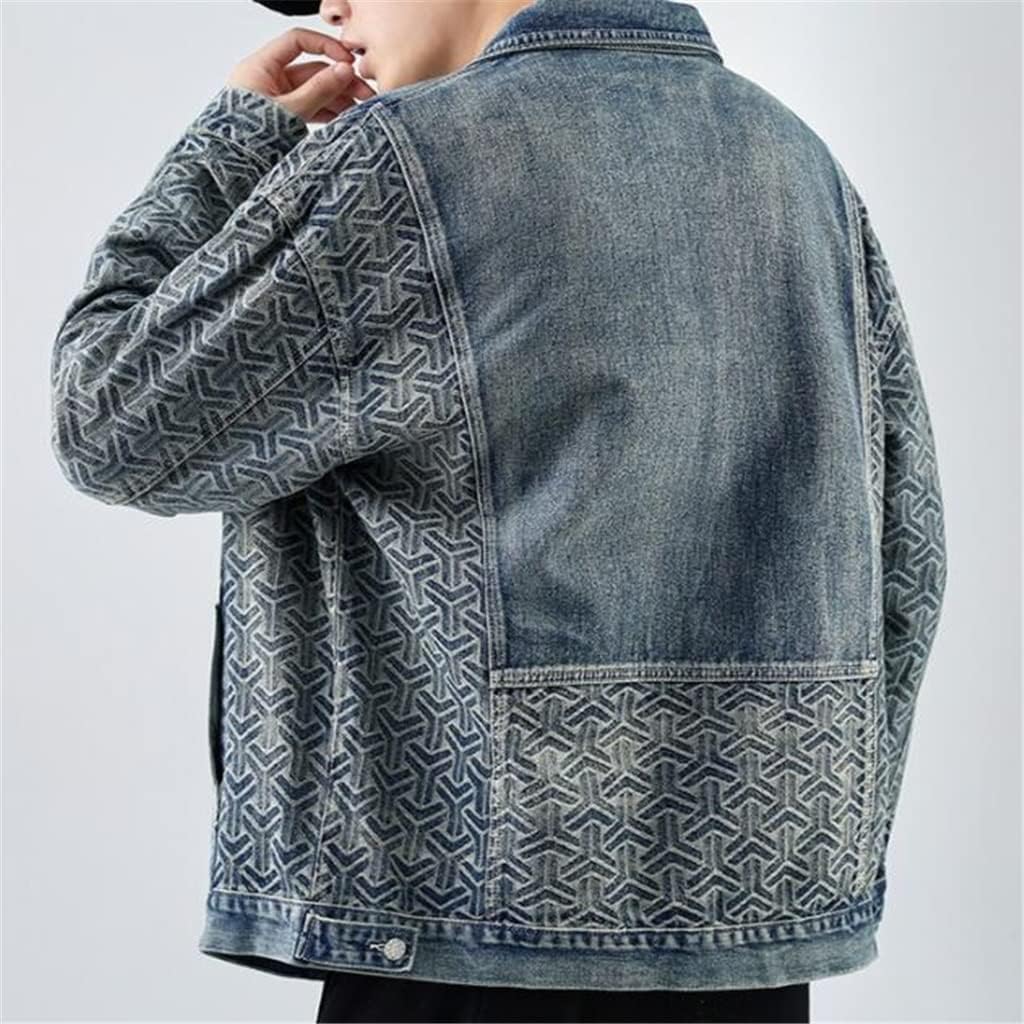 Denim jacket with patterned sleeves