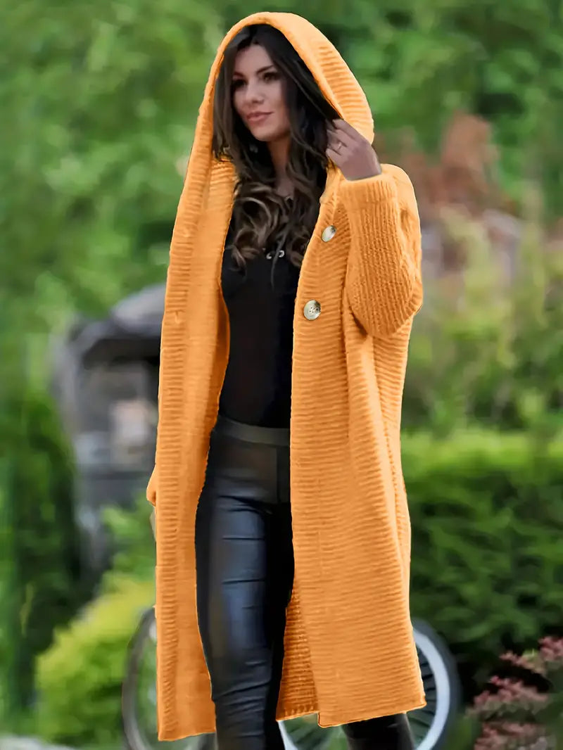 Long knitted cardigan with hood