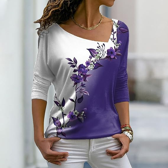 Women - Long-Sleeved Floral Shirt - Soft Cotton - Elegant Floral Design for Stylish Comfort