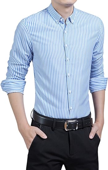 Striped shirt with button placket for men