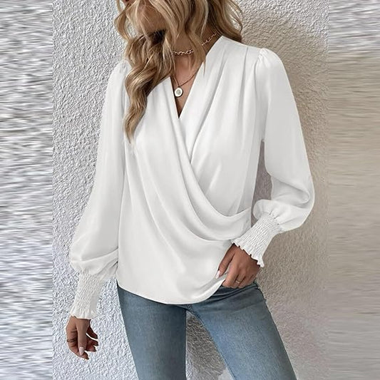 Elegant blouse top with V-neck and balloon sleeves