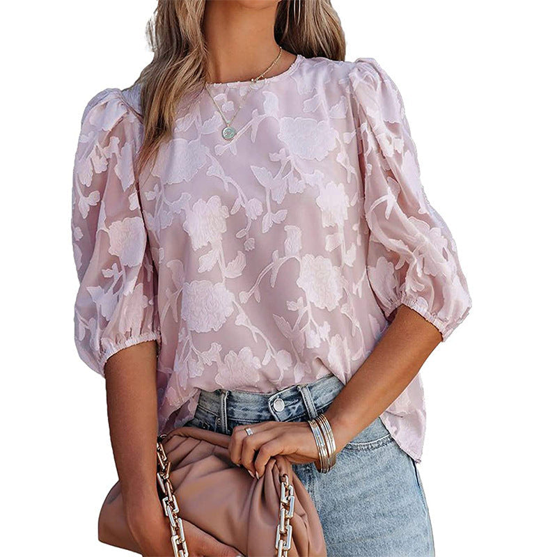 Short Sleeve Loose Chiffon Blouse