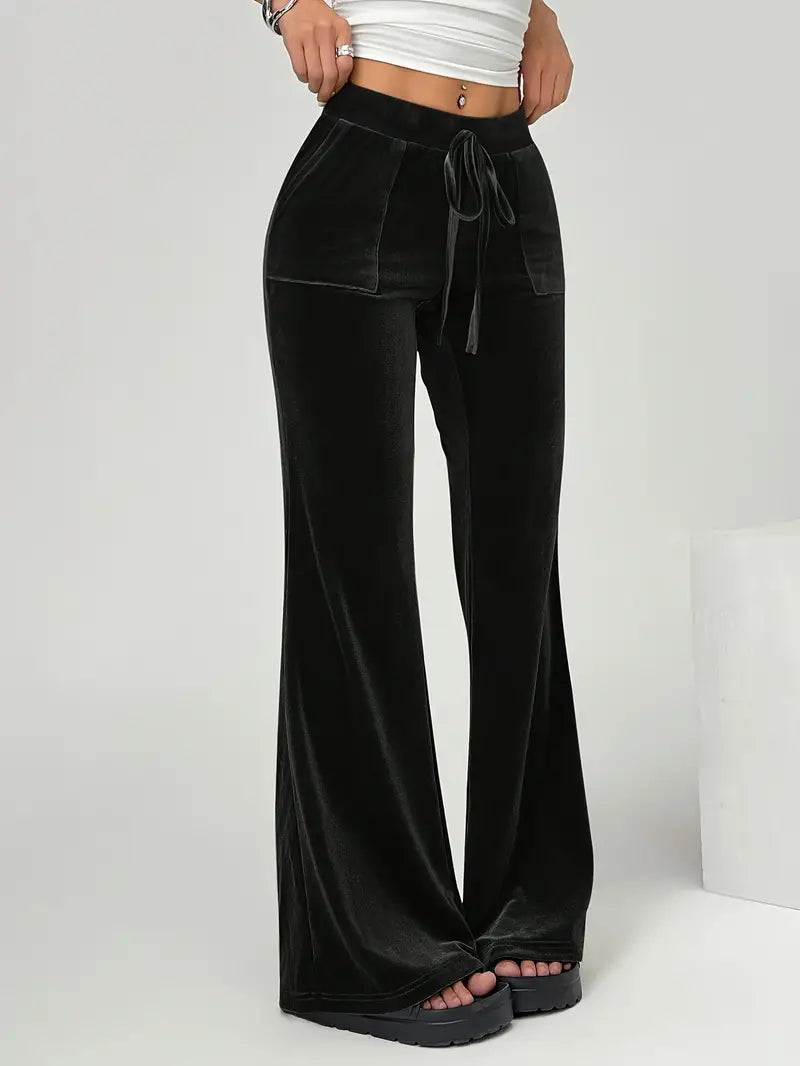 Women - Wide-Leg Trousers - Velvet - Stylish and Comfortable Velvet Wide-Leg Trousers for Women