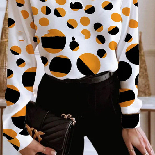 Trendy Printed Polka Round Ladies Blouse V-Neck