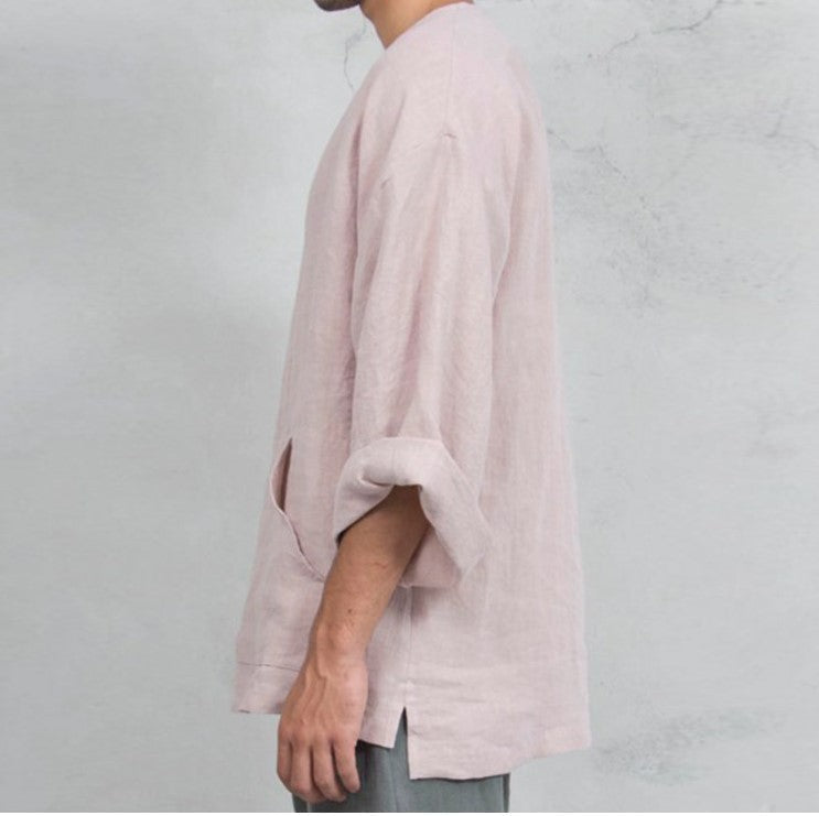 Ethnic loose linen T-shirt for men