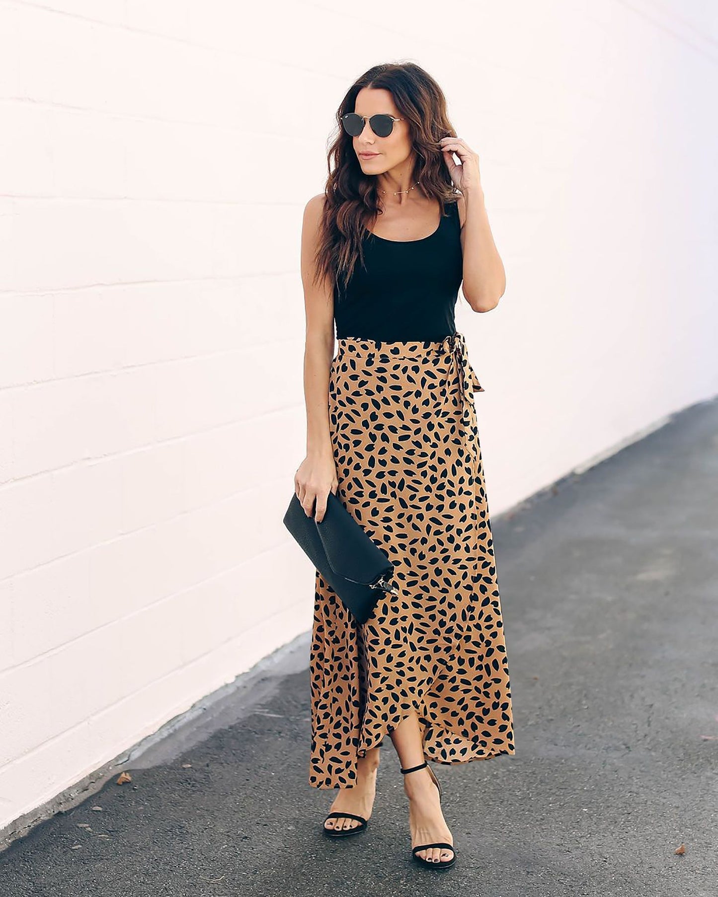 Leopard pattern long loose skirt