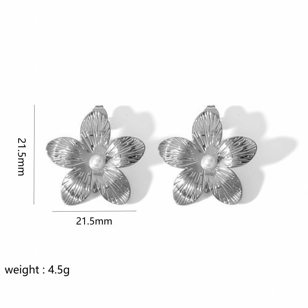 Women's - Stainless Steel Stud Earrings - Butterfly & Flower Motif - Elegant Jewelry for Everyday Elegance