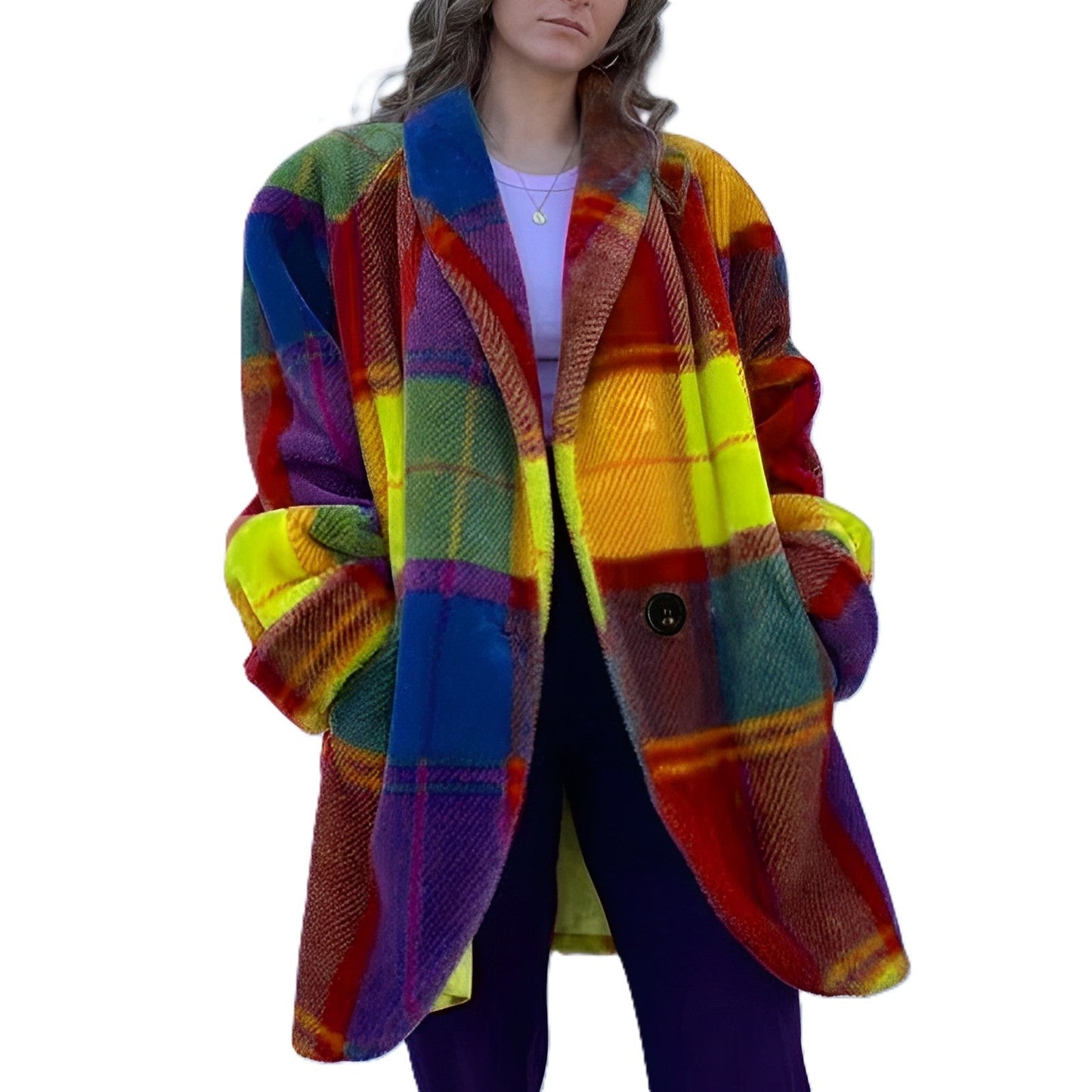 Women - Casual Coat - Chic Checked Design - Stylish Layer for Every Occasion