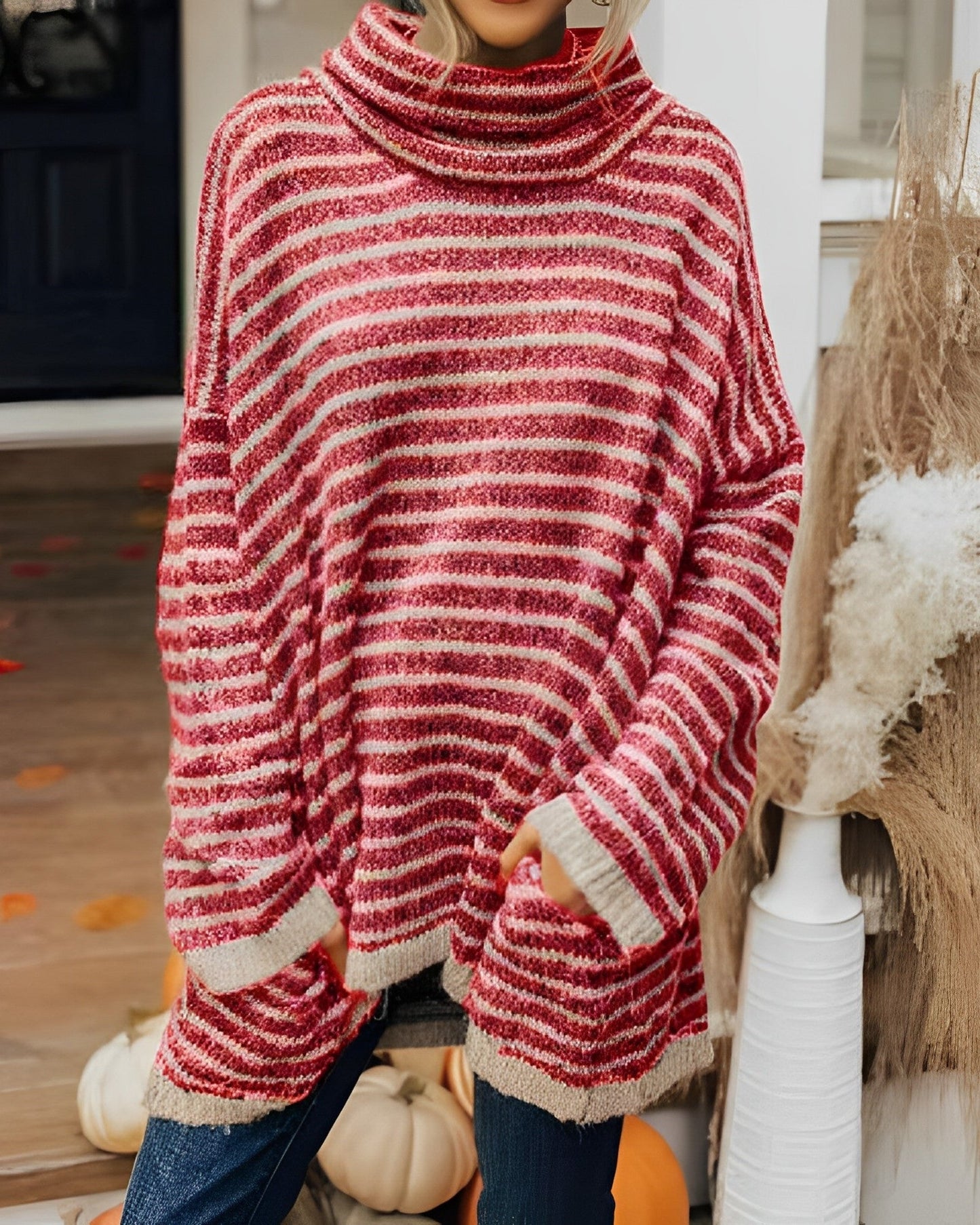 Women - Knit Sweater - Comfortable Striped Design - Cozy Jumper for Every Occasion