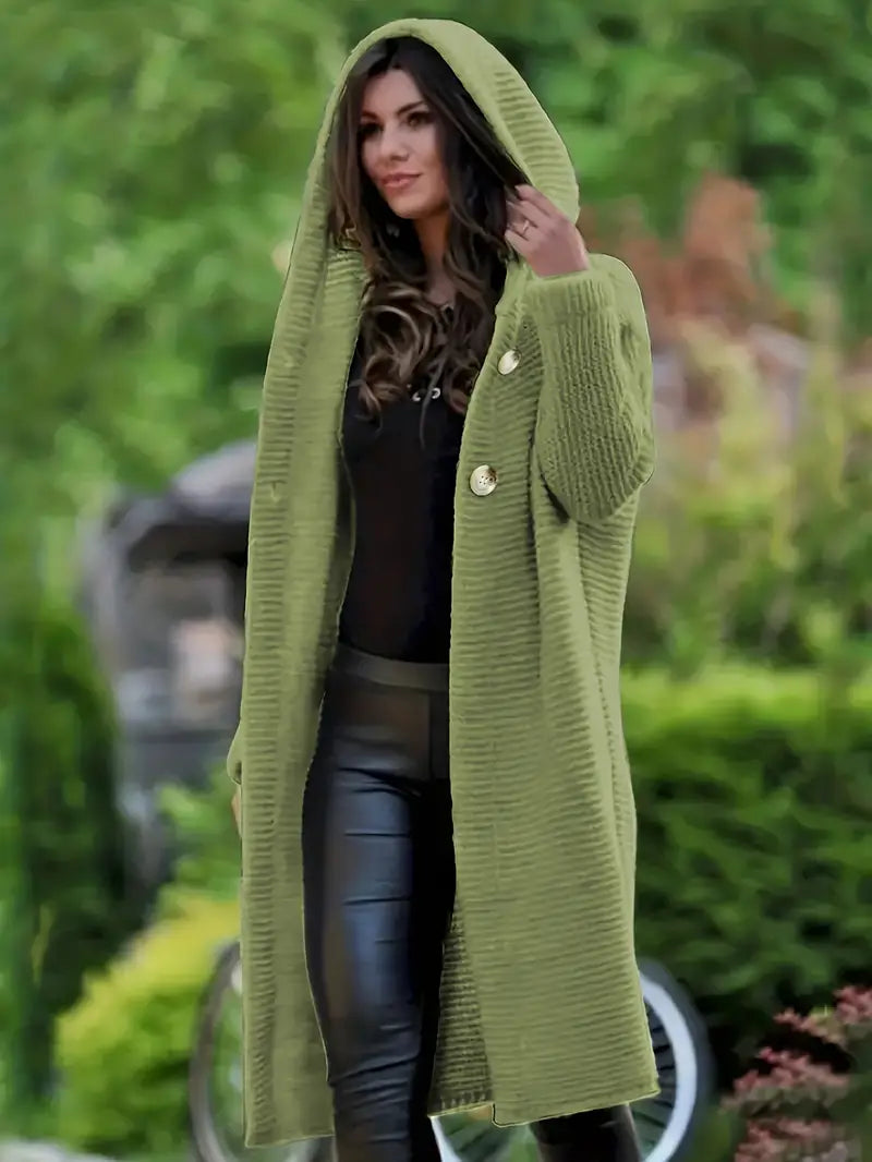 Long knitted cardigan with hood