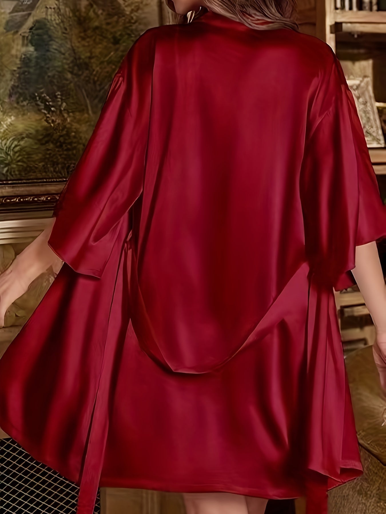 Women's - Satin nightgown & dressing gown set - Elegant design for stylish nights - Nightwear