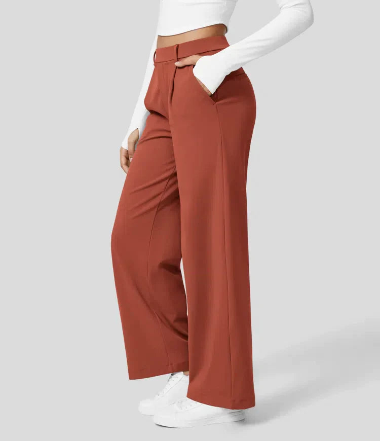 High-waisted straight leg stretch trousers