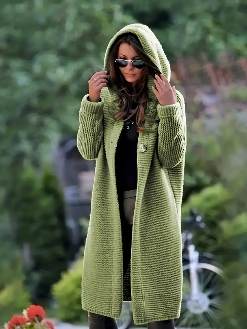 Long knitted cardigan with hood