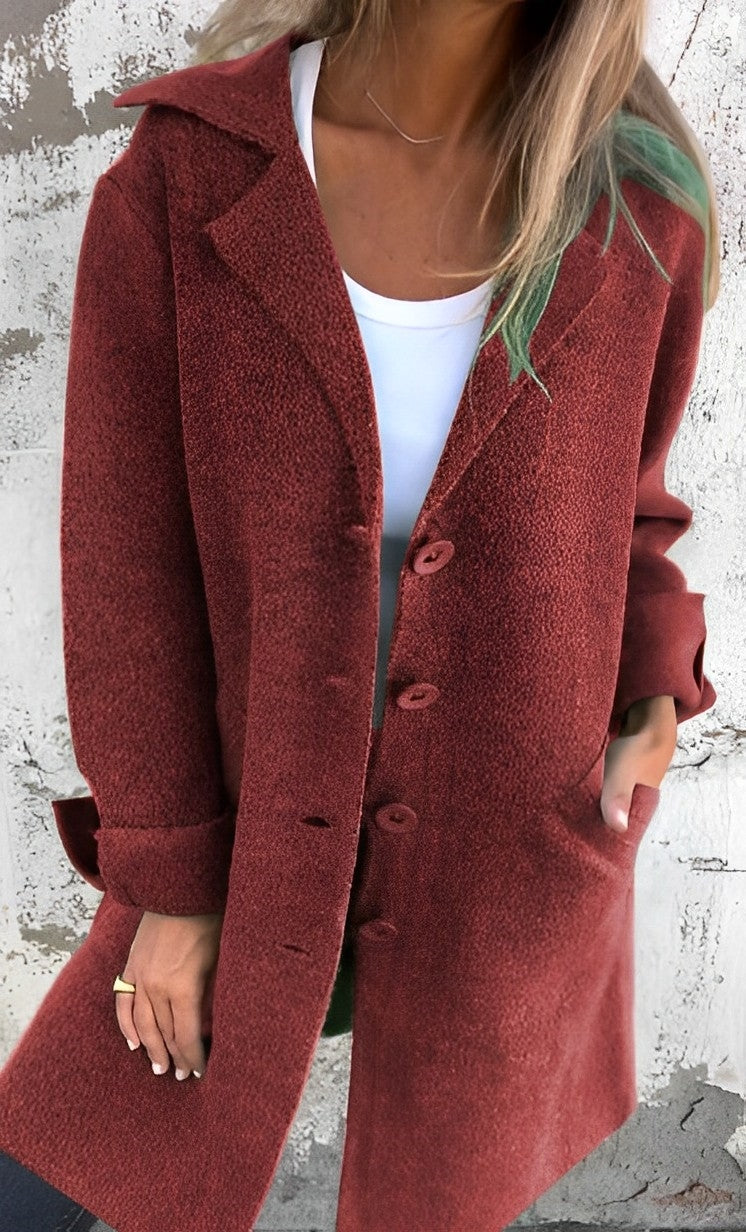 Women - Long Coat - Loose Fit with Pockets - Stylish and Comfortable Outerwear