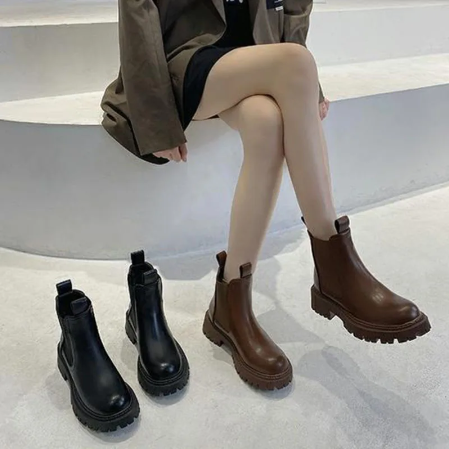 Women's Leather Chelsea Boots with Rugged Sole