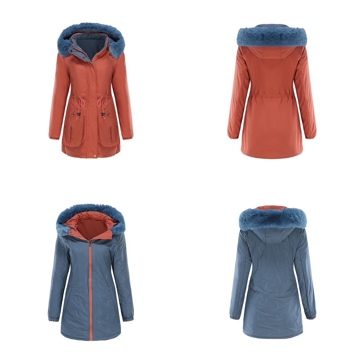 Women - Reversible Winter Parka - Fur Cotton - Stylish Warm Outerwear for Cold Weather