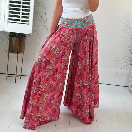 Boho chic paisley print palazzo pants