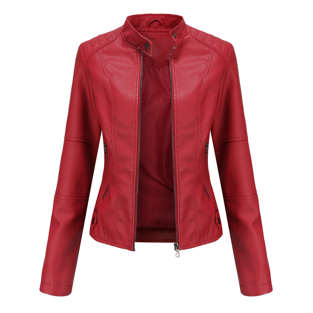 Women - Slim Leather Jacket - Lightweight Spring Style - Trendy Outerwear for Every Occasion