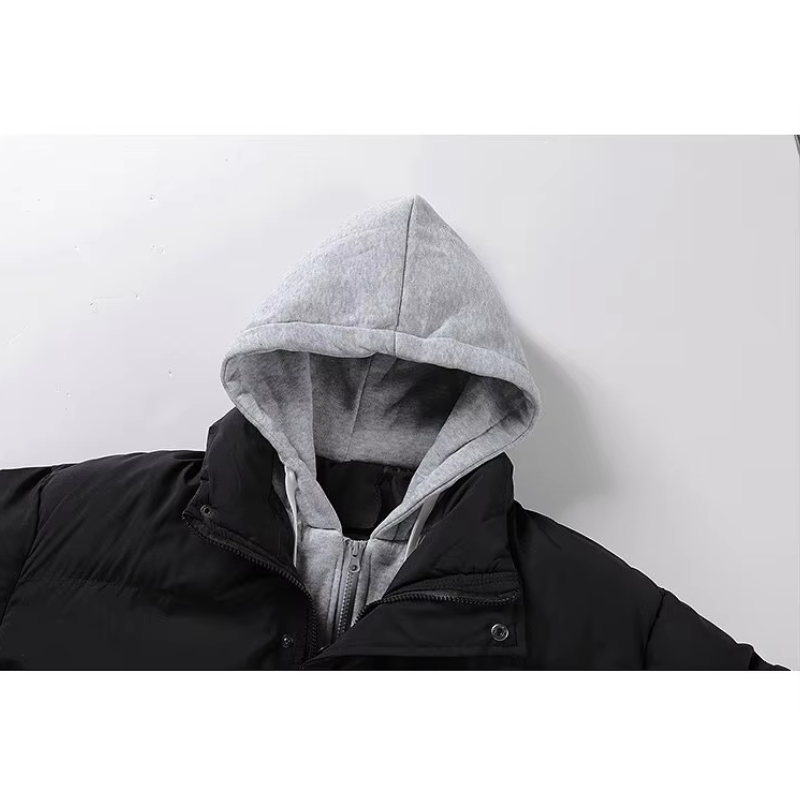 Men's puffer jacket with hood and fleece lining