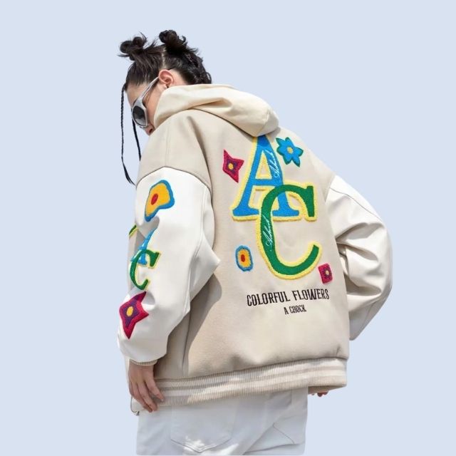 Embroidered hoodie with colourful lettering design